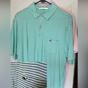 Set of 2 Vineyard Vines Striped Polo Front Pocket Large L Blue and Green